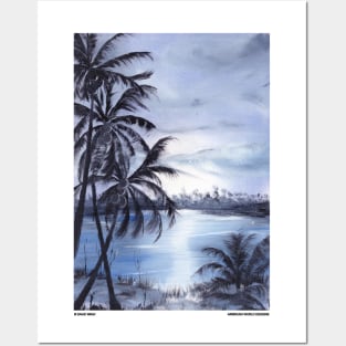 Blue Sunset On The Beach Nature Landscape Novelty Gift Posters and Art